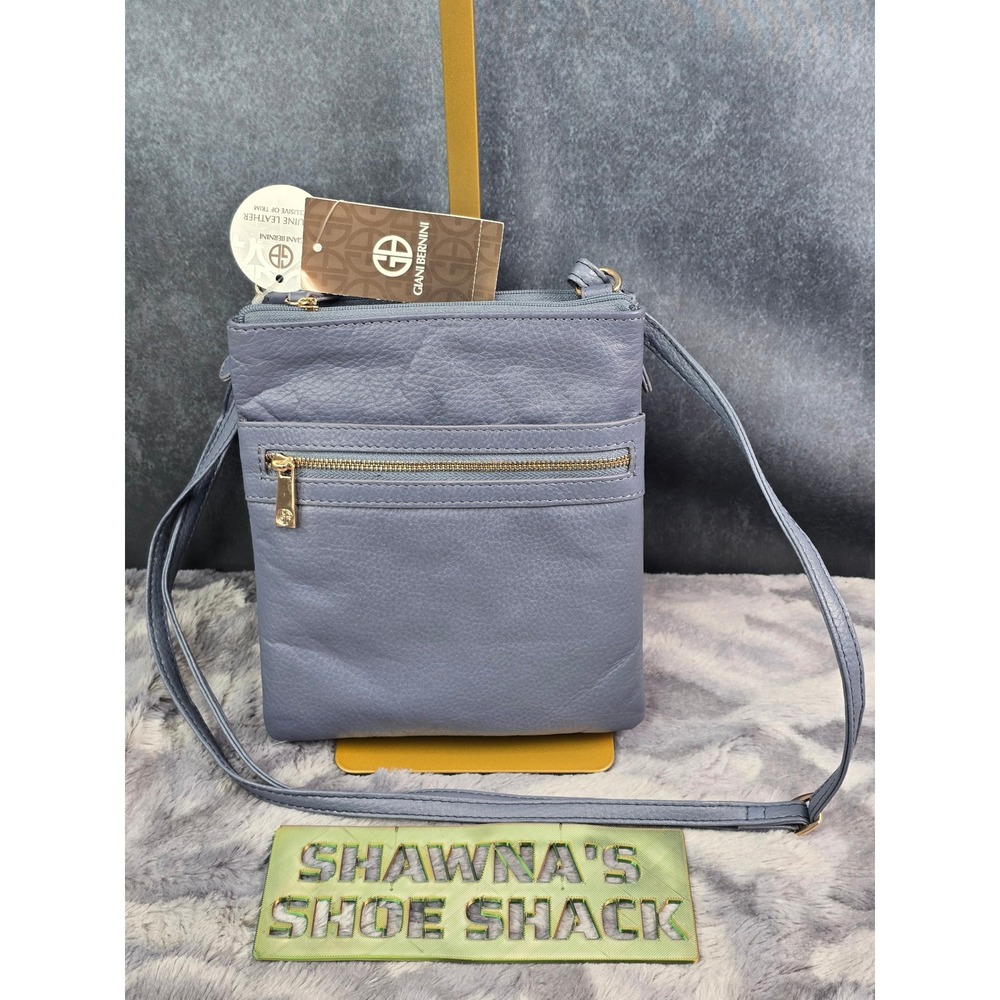 NWT Giani Bernini Crossbody Bag Folkstone Blue Gray Leather Softy Core
